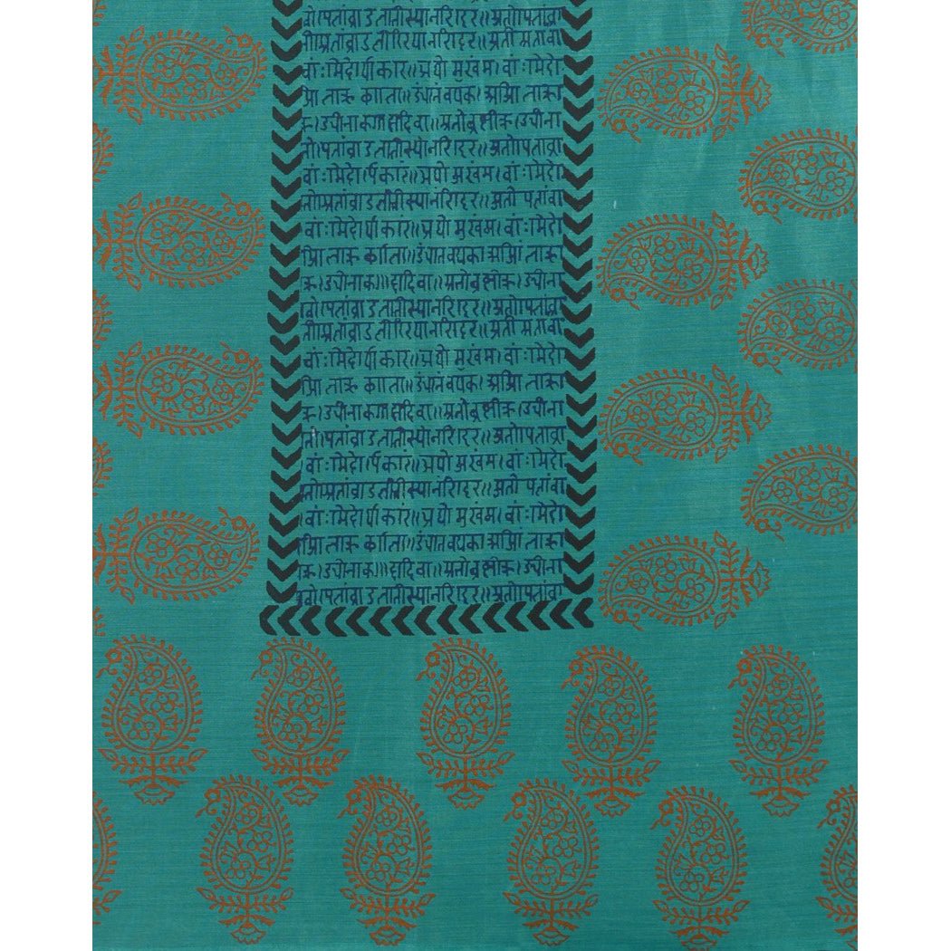 Seagreen Block Print Cotton Silk Stole - Kreate- Dupatta & Shawls