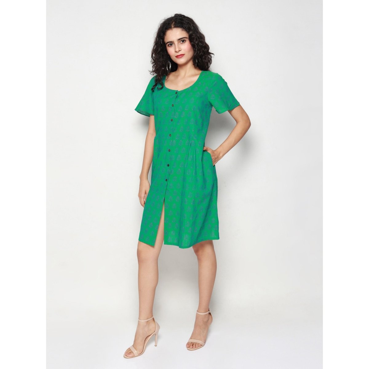 Seagreen Block Print Dress - Kreate- Dresses & jumpsuits