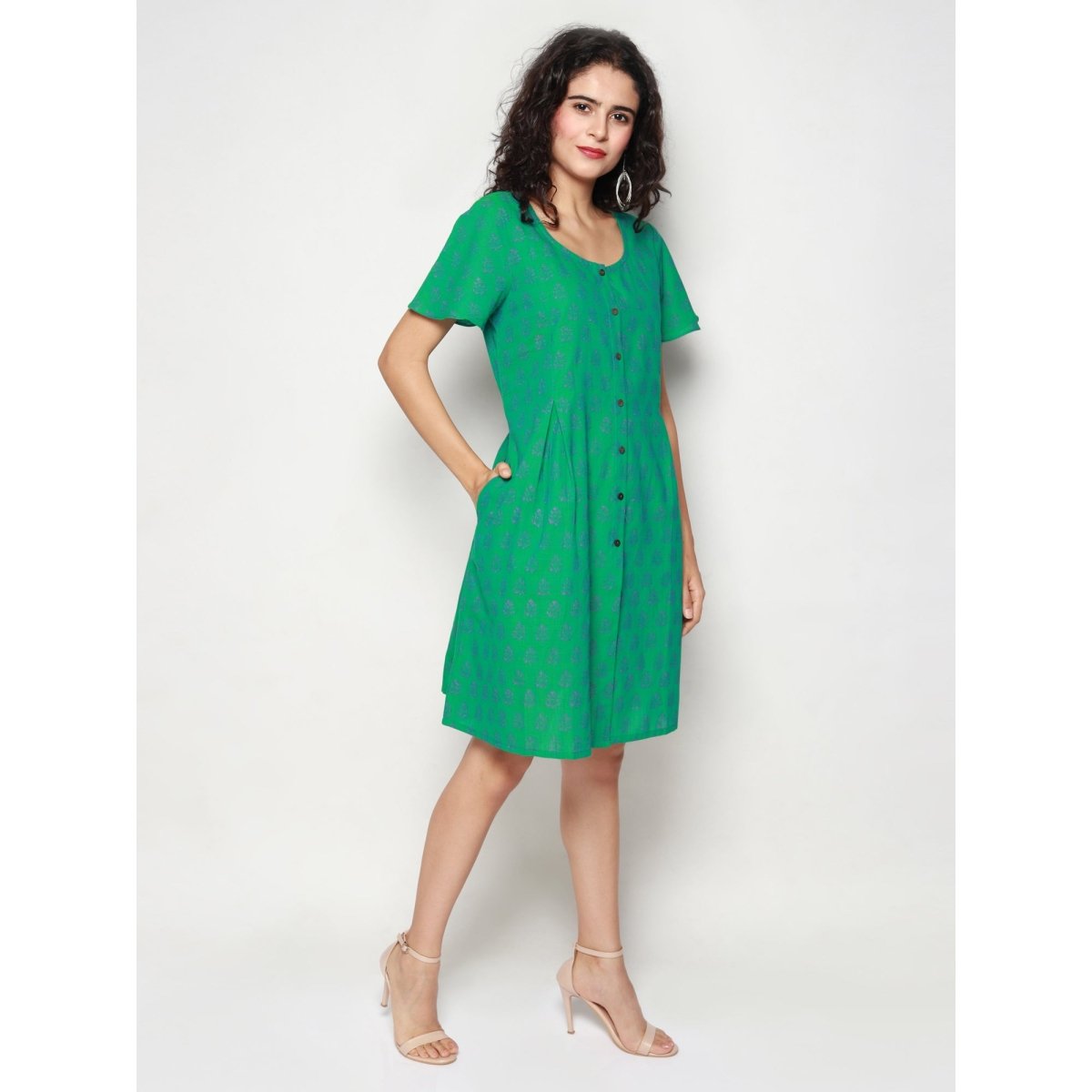 Seagreen Block Print Dress - Kreate- Dresses & jumpsuits