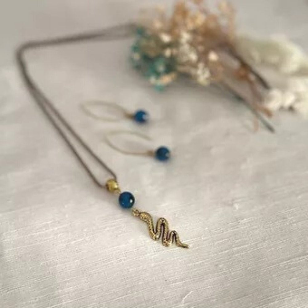 Serpentine - Blue Agates Pendant Set - Kreate- Jewellery Sets