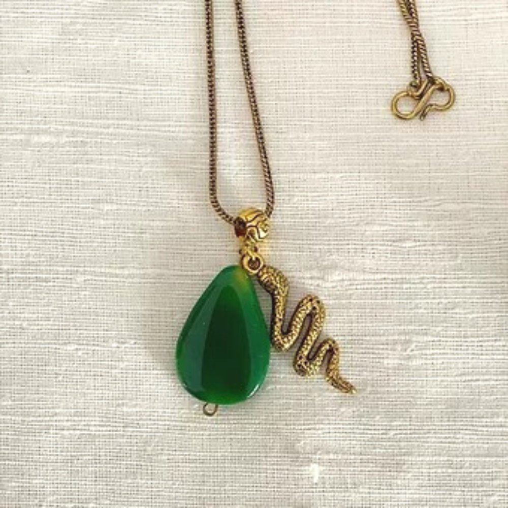 Serpentine - Flat Green Agates Pendant Chain - Kreate- Jewellery Sets