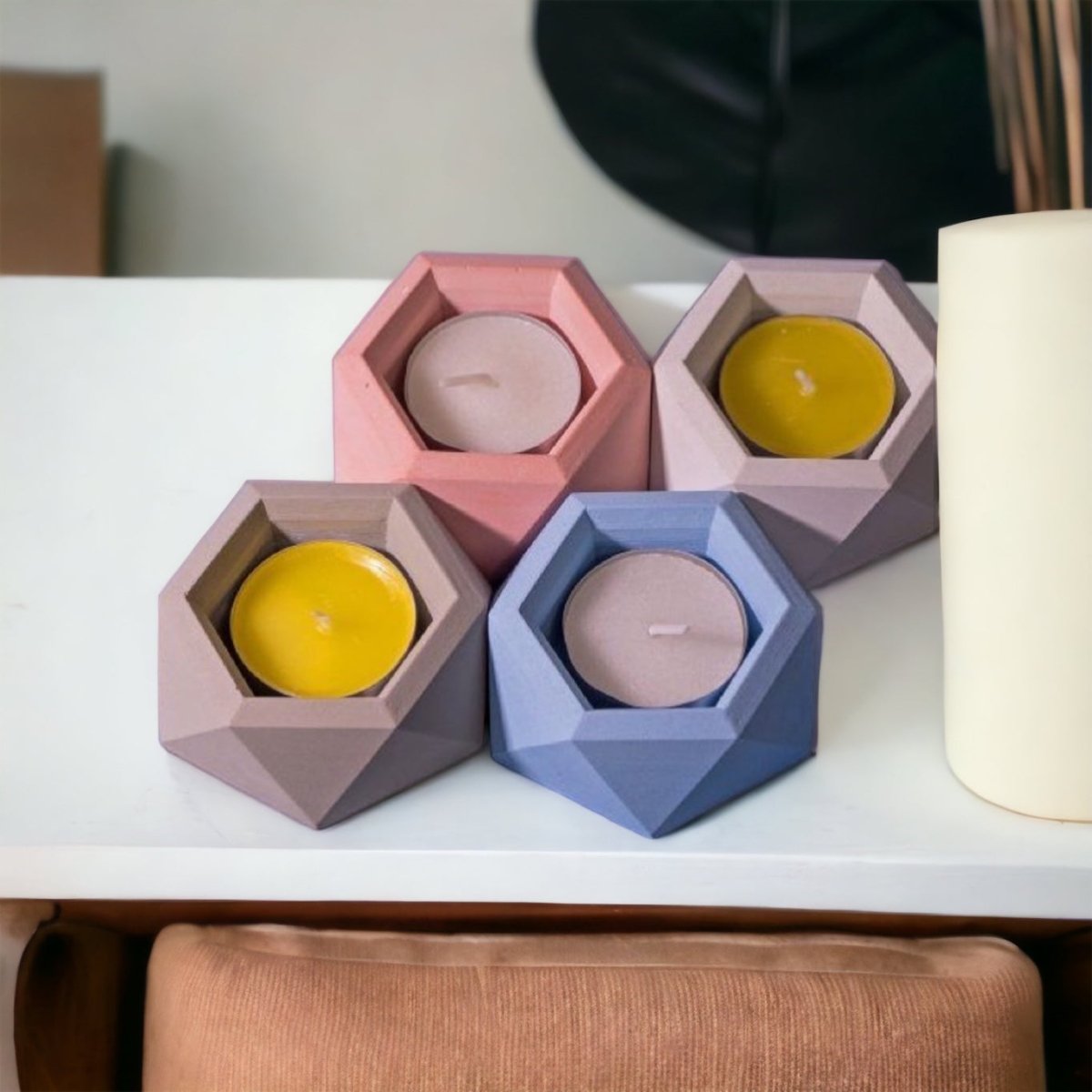 Set of 2-Hexa Mini Tealight holder with Gold foil - Kreate- Candles & Holders