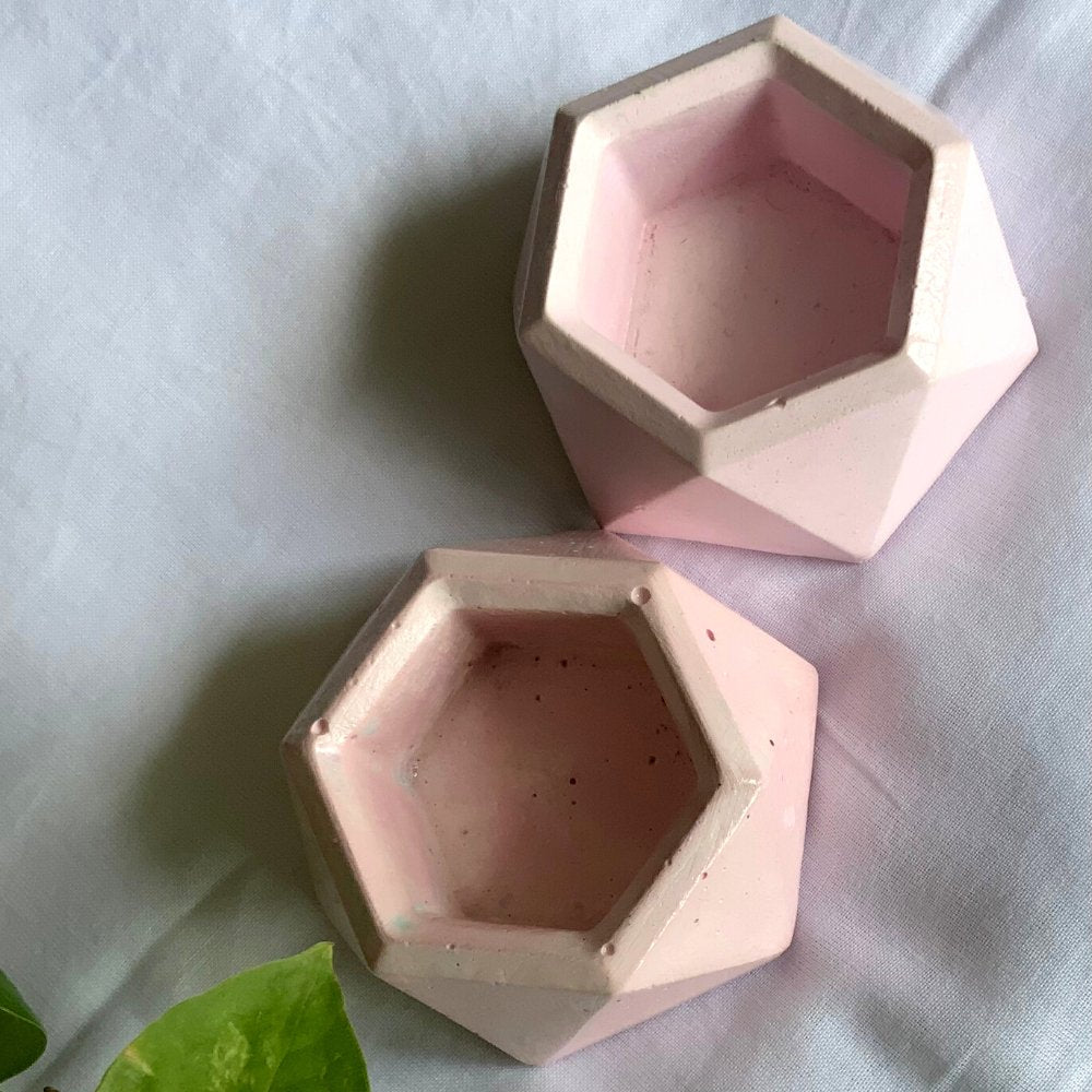 Set of 2-Hexa Mini Tealight holder with Gold foil - Kreate- Candles & Holders