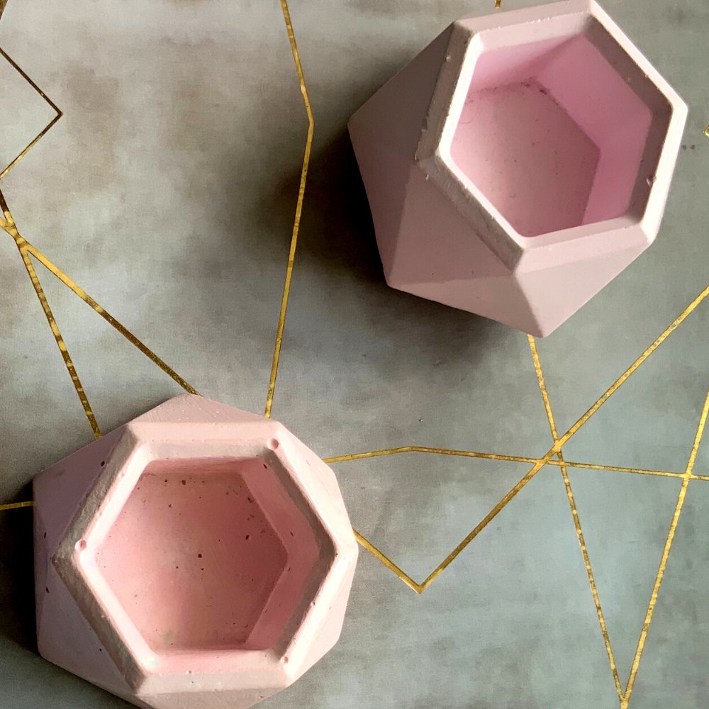 Set of 2-Hexa Mini Tealight holder with Gold foil - Kreate- Candles & Holders