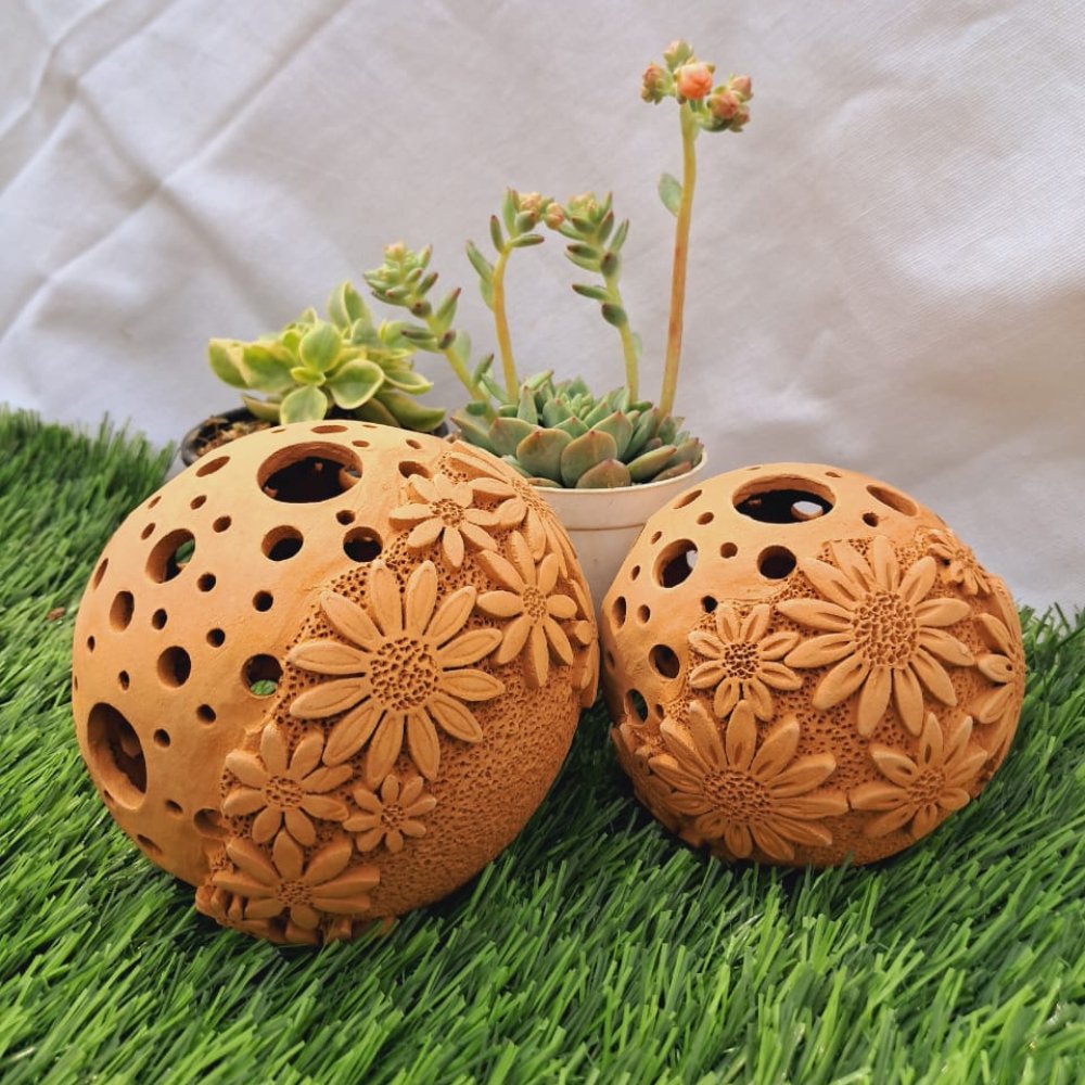 Set of 2 Terracotta Globe Lamp - Kreate- Lamps