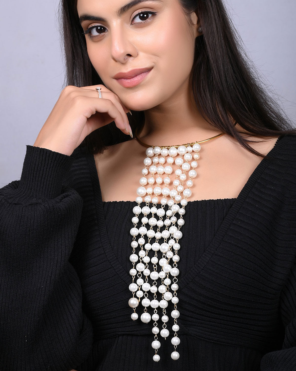 Ivory Rain – Shell Pearls Hasli Style Waterfall Necklace