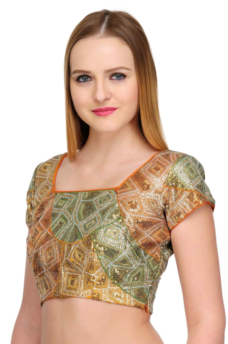 Silk Saree Blouse with all over Hand done Abstract Sequins Embroidery - Kreate- Sarees & Blouses