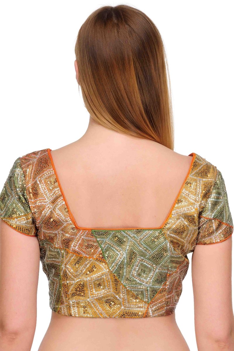 Silk Saree Blouse with all over Hand done Abstract Sequins Embroidery - Kreate- Sarees & Blouses