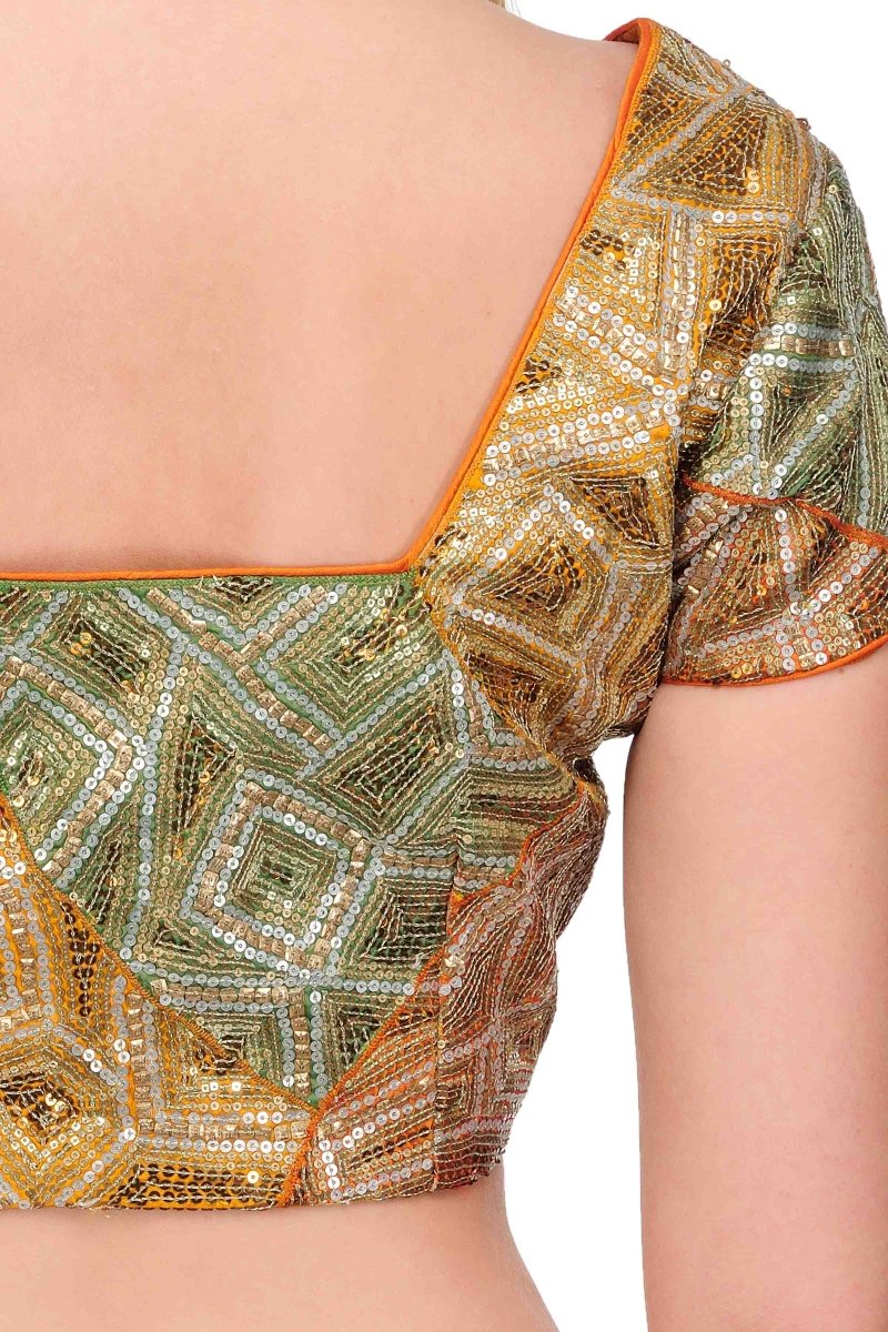 Silk Saree Blouse with all over Hand done Abstract Sequins Embroidery - Kreate- Sarees & Blouses