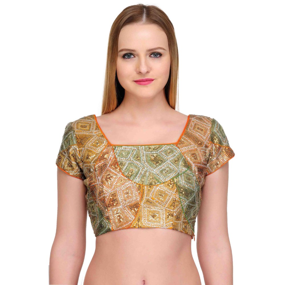 Silk Saree Blouse with all over Hand done Abstract Sequins Embroidery - Kreate- Sarees & Blouses