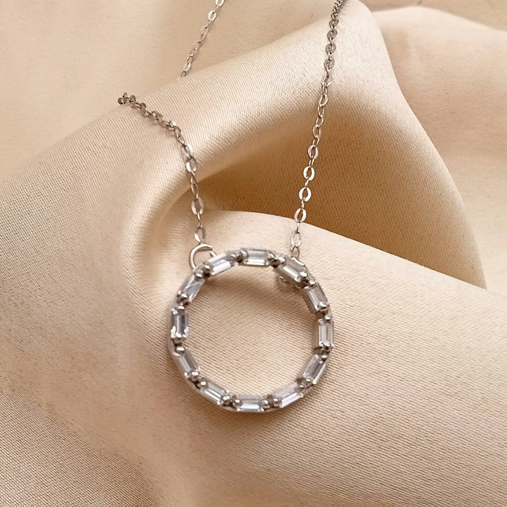 Silver Baguette Pendant With Chain - Kreate- Neckpieces