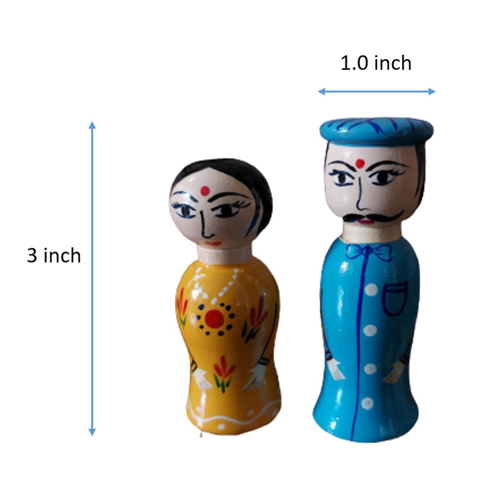 Siragugal Channapatna Finger Size Couple Dolls - Kreate- Table Decor