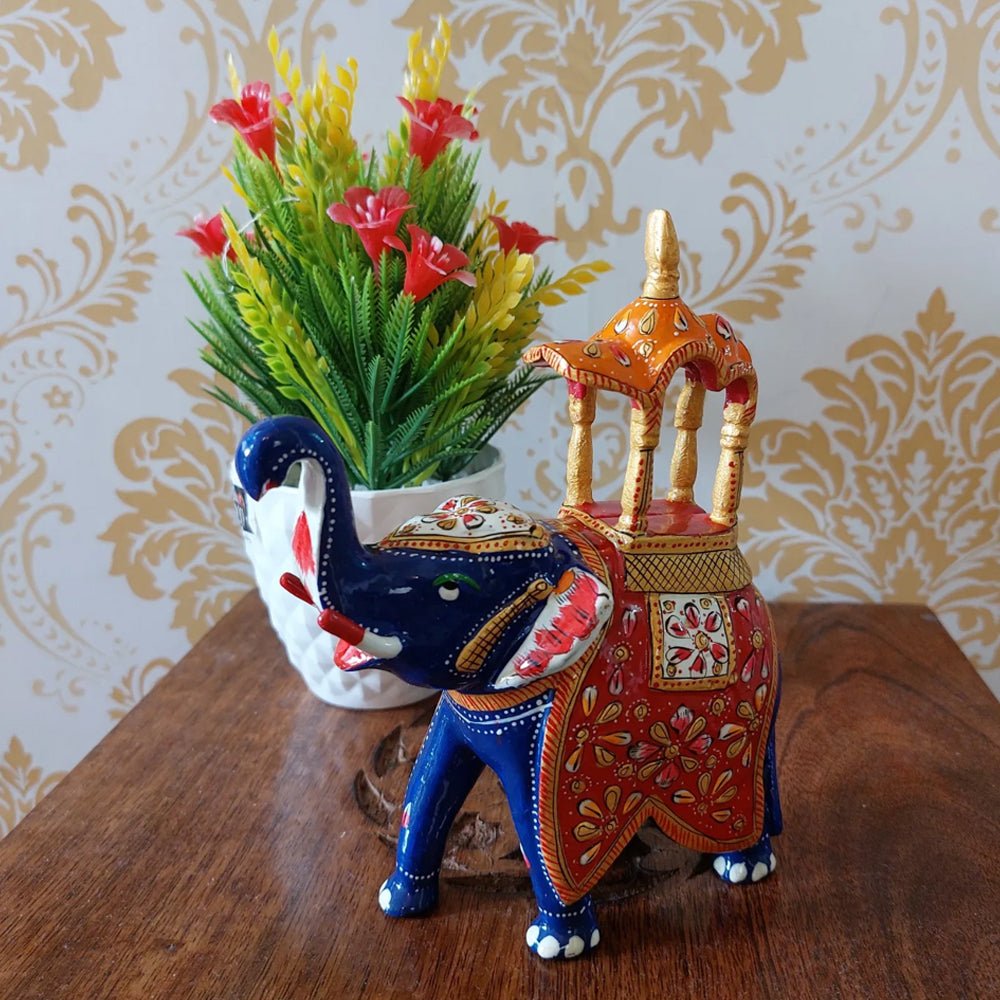 Siragugal Meenakari Metal Elephant Ambari Toy - Kreate- Showpieces
