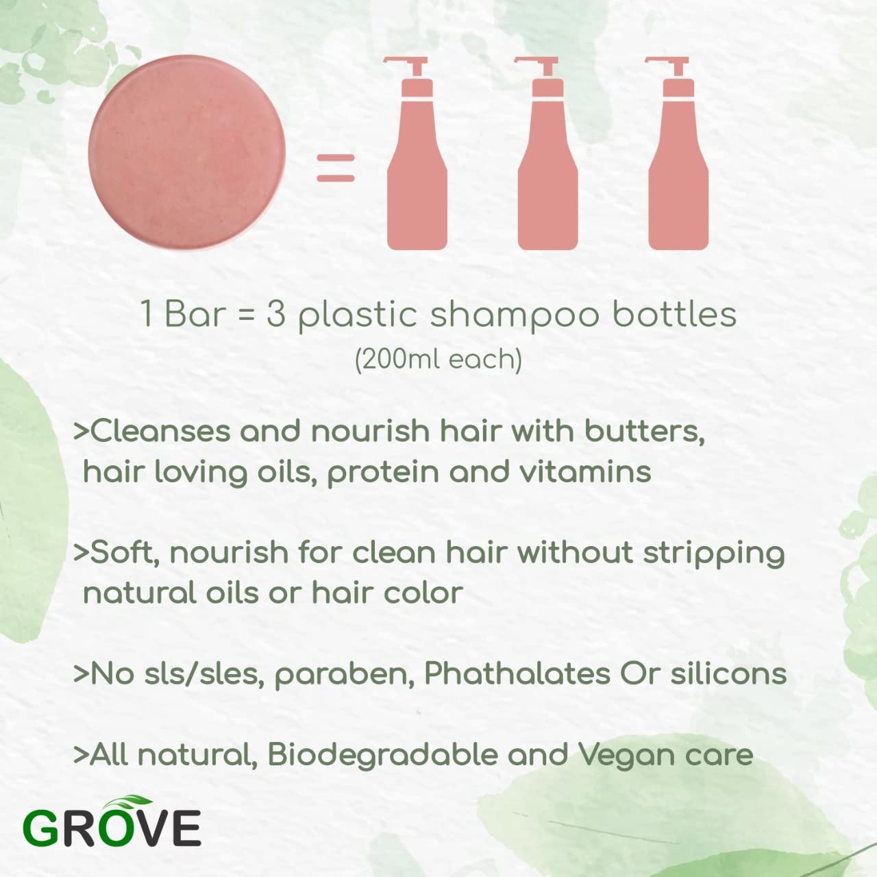 Grove Silk Protein - Volumizing Shampoo Bar For Bouncy, Curly & Wavy Hair| Suitable For Dull, Dry & Thin Hair| Biodegradable | Paraben & Sulphate Free (Pack Of 1) - 75 g