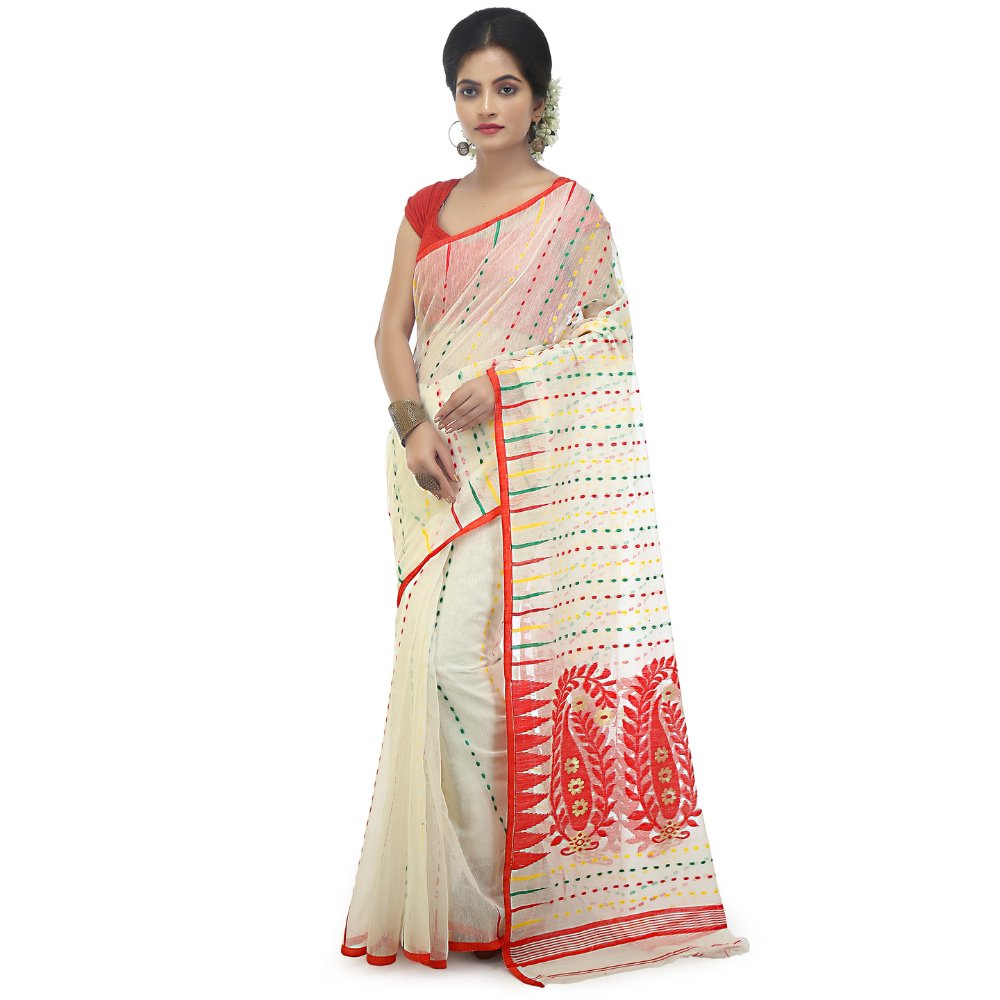 Soft Cotton Silk Dhakai Jamdani Saree - Kreate- Sarees & Blouses