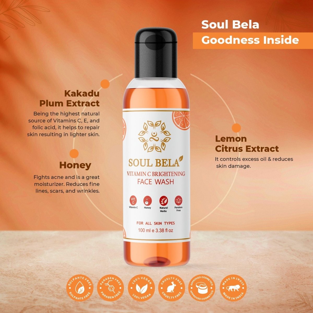 Soul Bela Brightening Vitamin C Face Wash (100ml) - Kreate- Face Wash