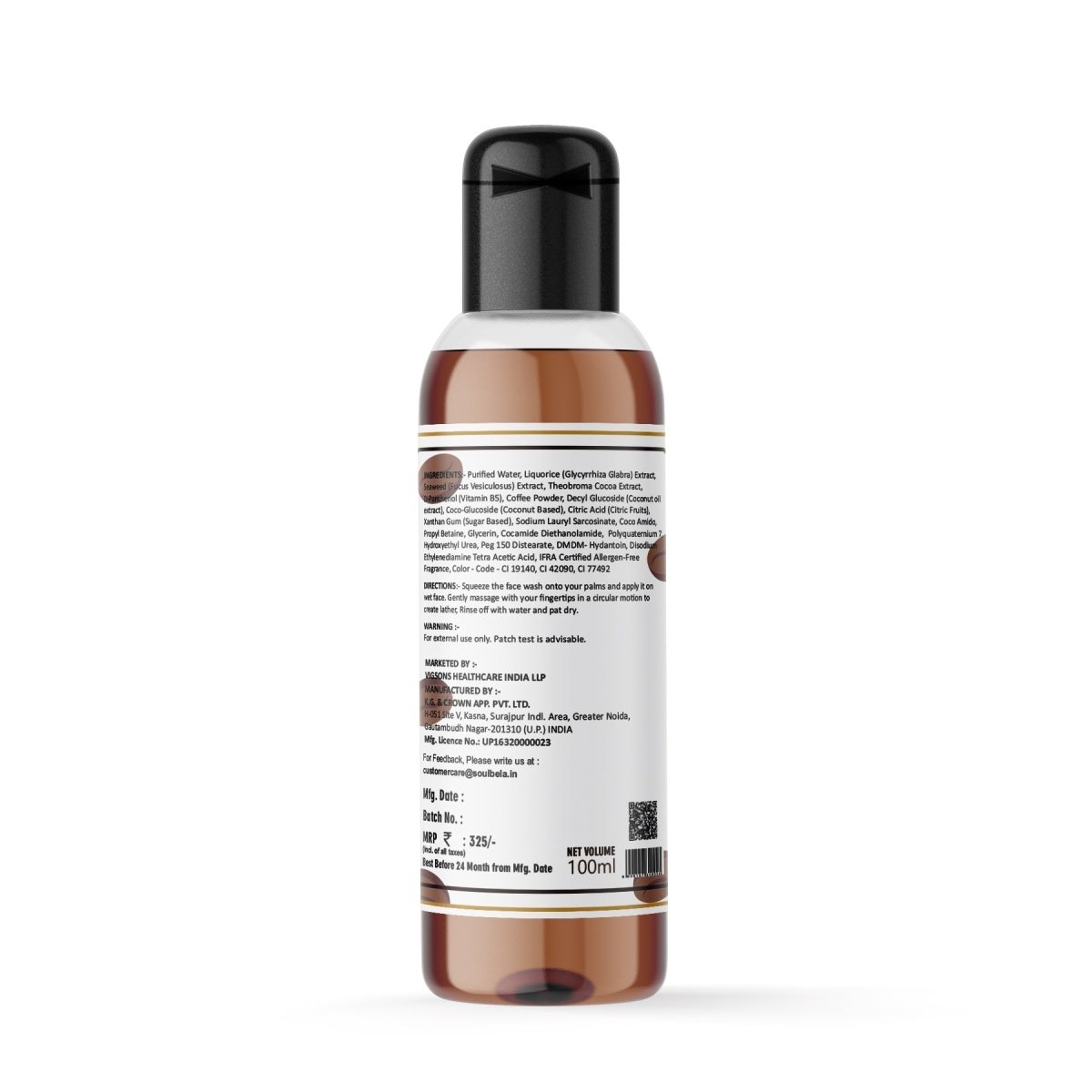 Soul Bela Cocoa Caffeine Face Wash (100ml) - Kreate- Face Wash