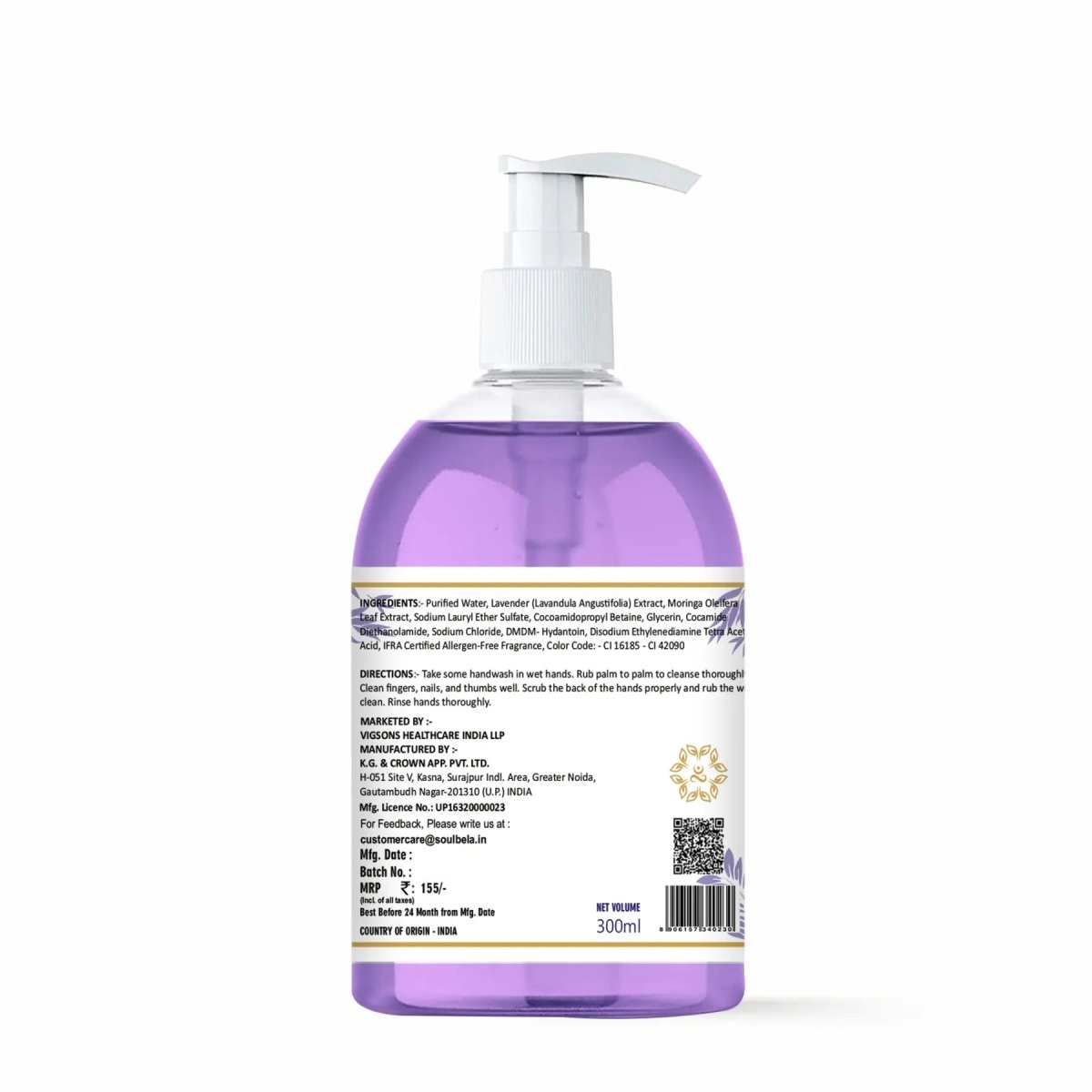 Soul Bela French Lavender Hand Wash (300ml) - Kreate- Mani & Pedi