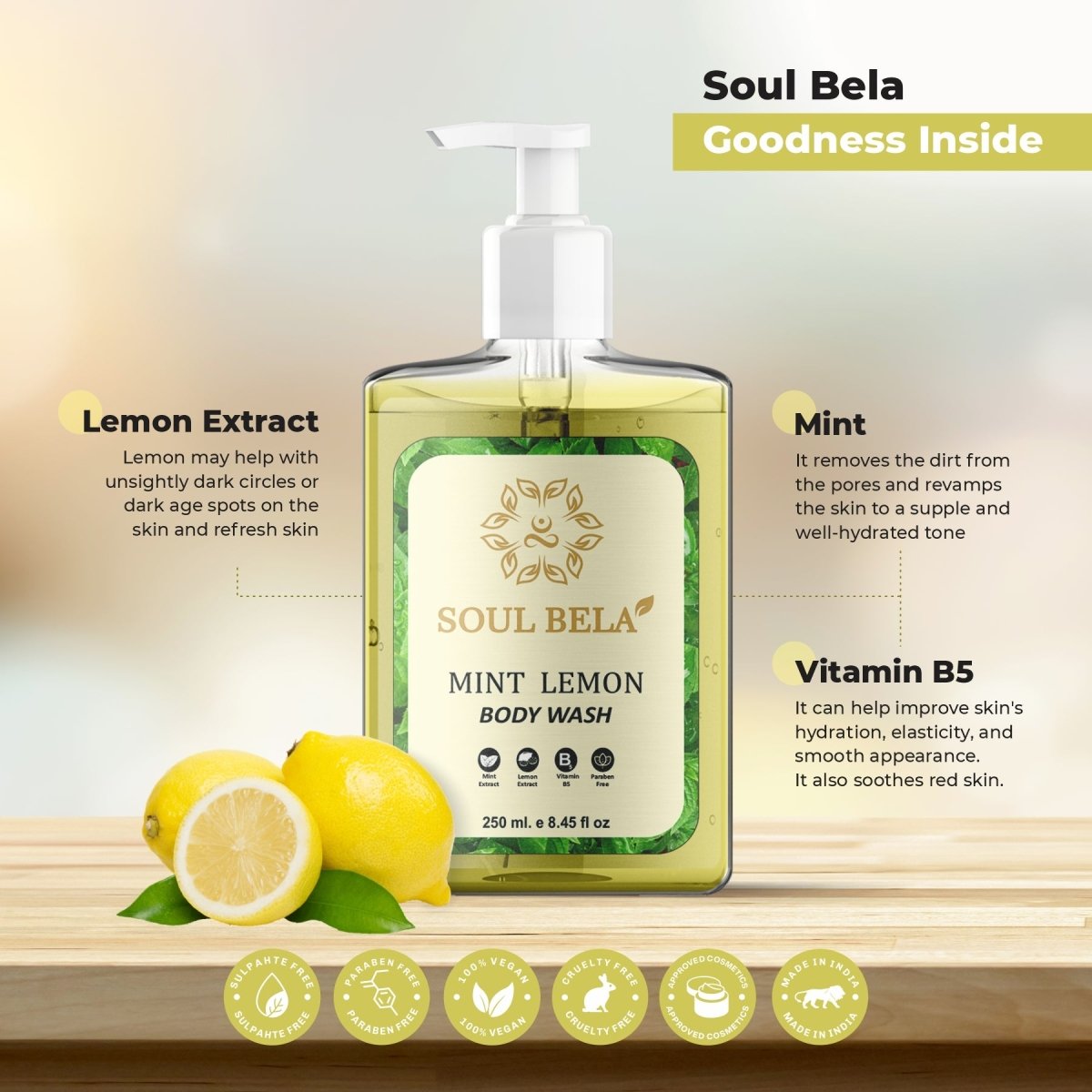 Soul Bela Mint Lemon Body Wash (250ml) - Kreate- Body Wash