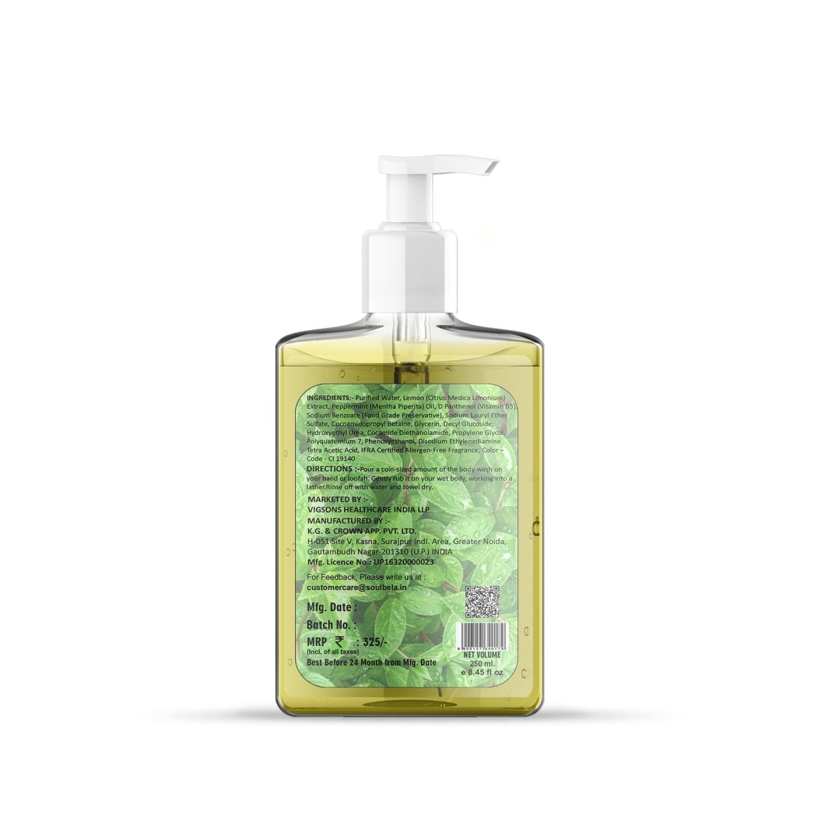 Soul Bela Mint Lemon Body Wash (250ml) - Kreate- Body Wash
