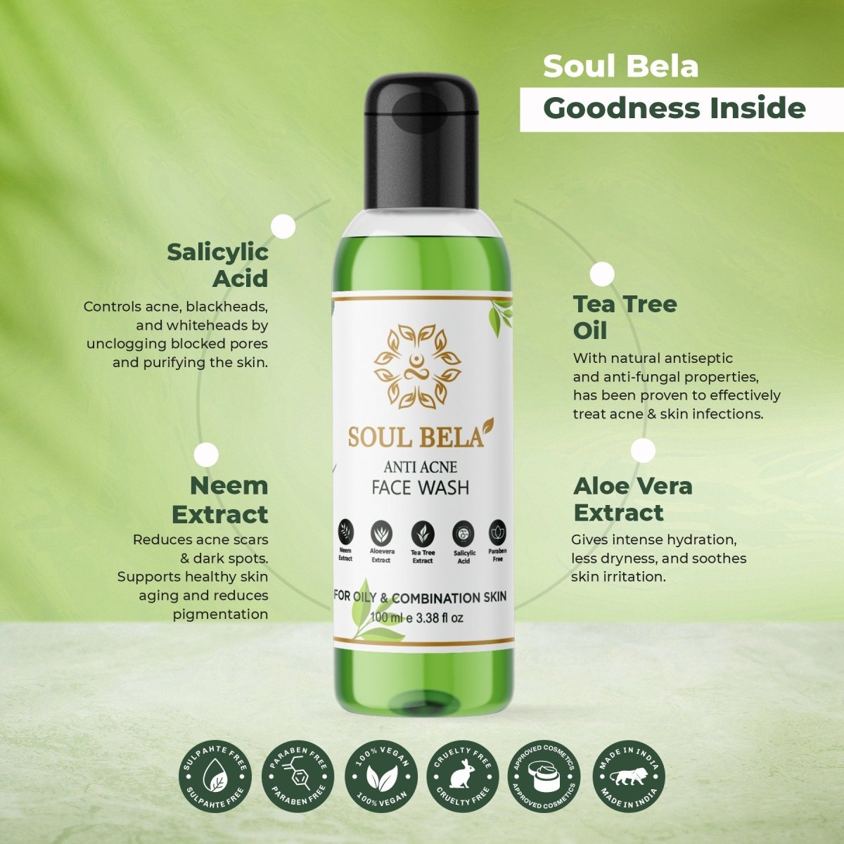Soul Bela Oil Control Anti Acne Face Wash (100ml) - Kreate- Face Wash