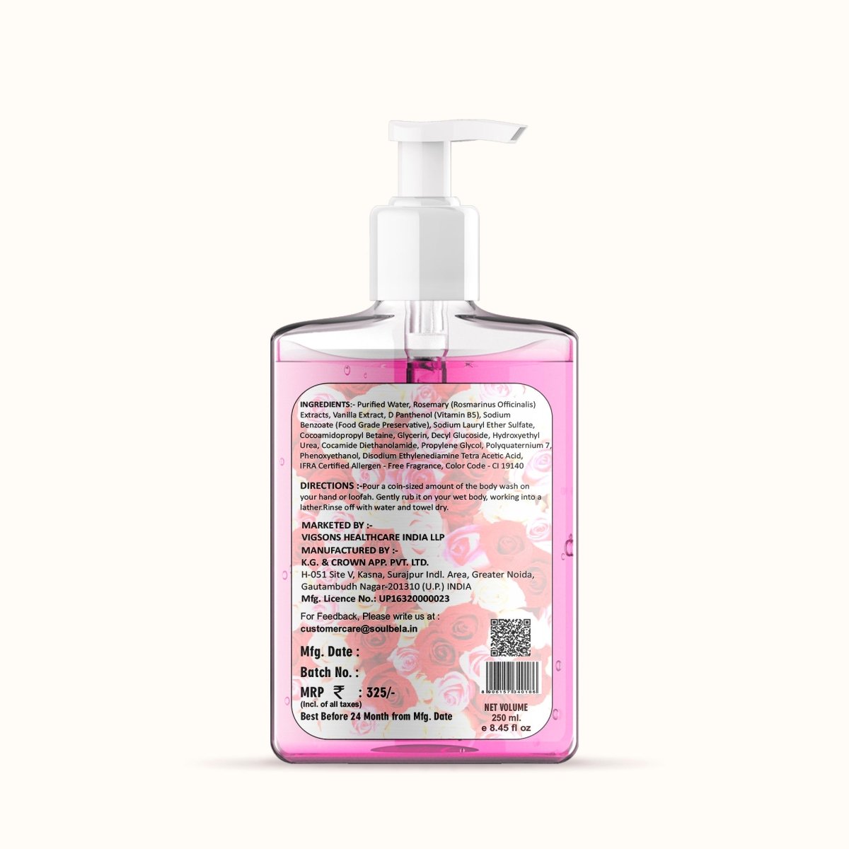 Soul Bela Rose Vanilla Body Wash (250ml) - Kreate- Body Wash
