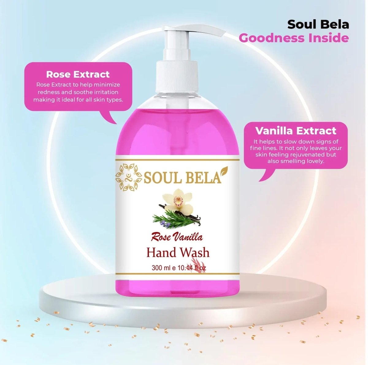 Soul Bela Rose Vanilla Hand Wash (300ml) - Kreate- Mani & Pedi