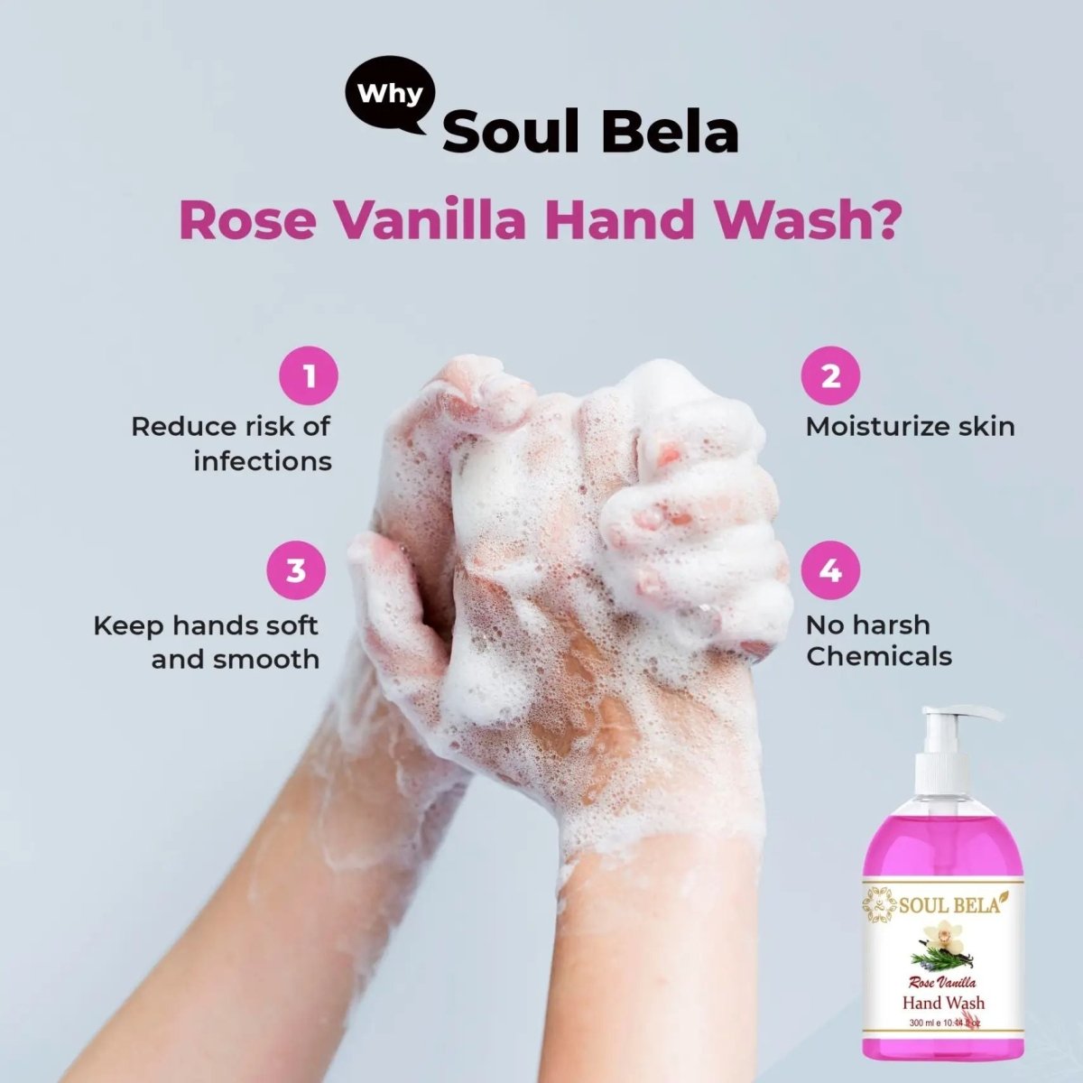 Soul Bela Rose Vanilla Hand Wash (300ml) - Kreate- Mani & Pedi