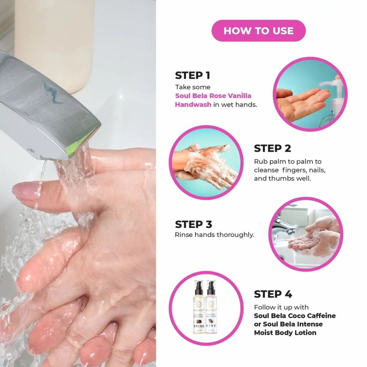 Soul Bela Rose Vanilla Hand Wash (300ml) - Kreate- Mani & Pedi