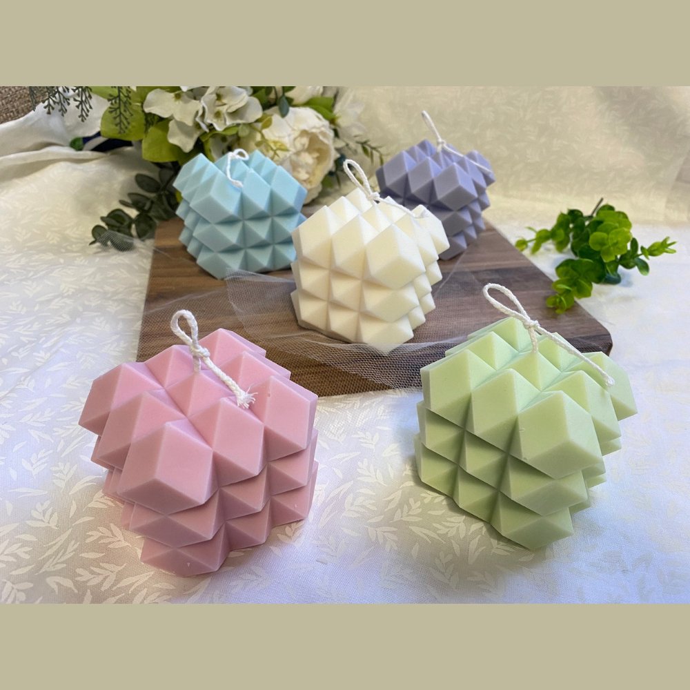 Spike Cube Sculpted Pastel Aroma Candle (Set of 5) - Kreate- Candles & Holders