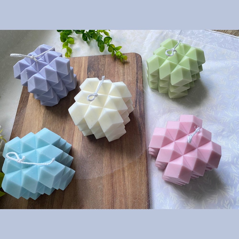 Spike Cube Sculpted Pastel Aroma Candle (Set of 5) - Kreate- Candles & Holders