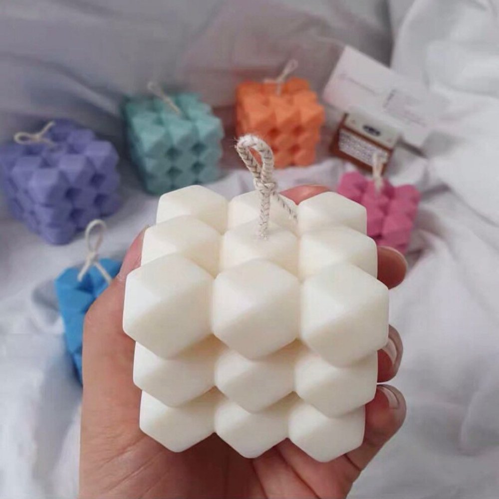 Spike White Cube Sculpted Aroma Candle - Kreate- Candles & Holders