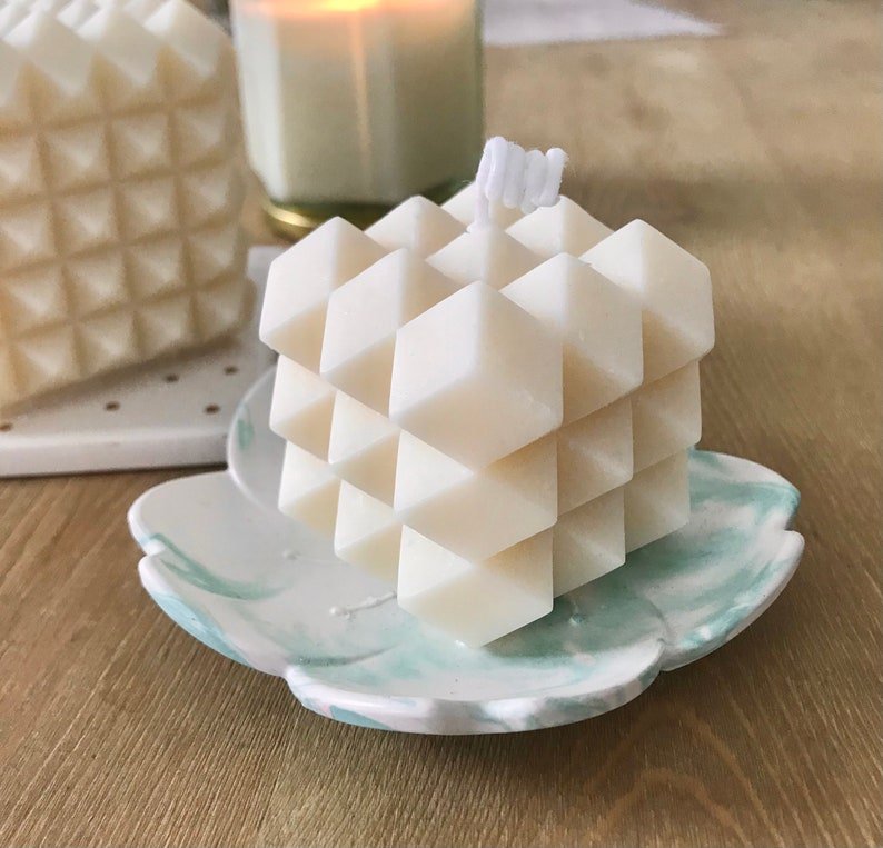 Spike White Cube Sculpted Aroma Candle - Kreate- Candles & Holders