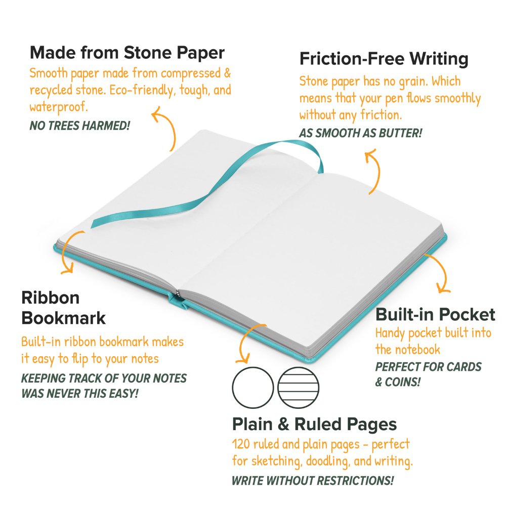 Stone Paper Smart Notebook - Includes 1 Erasable Pen (Reef-Blue, A5) - Kreate- Notebooks & Diaries