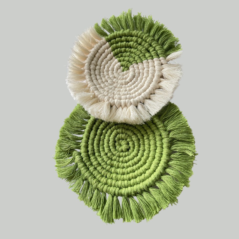 Story of Knots Green and White Coasters (Set of 4) - Kreate- Coasters