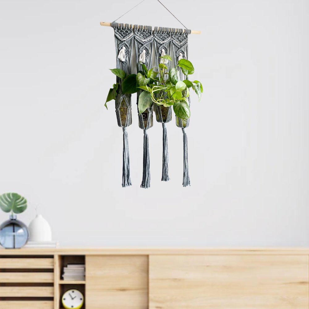 Story of Knots Grey Macrame Wall Hanging Planter - Kreate- Wall Decor