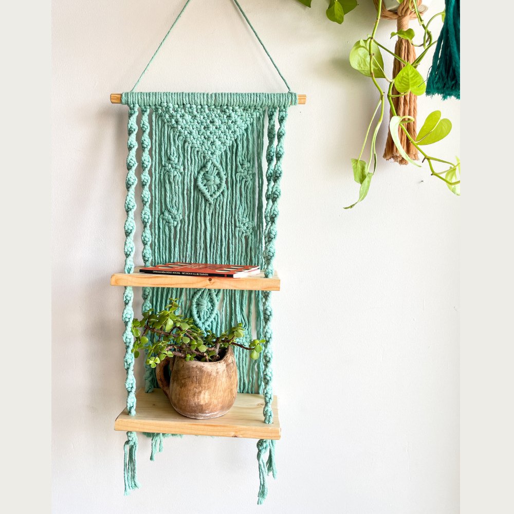 Story of Knots Ice Blue Macrame Wall Hanging Planter - Kreate- Wall Decor