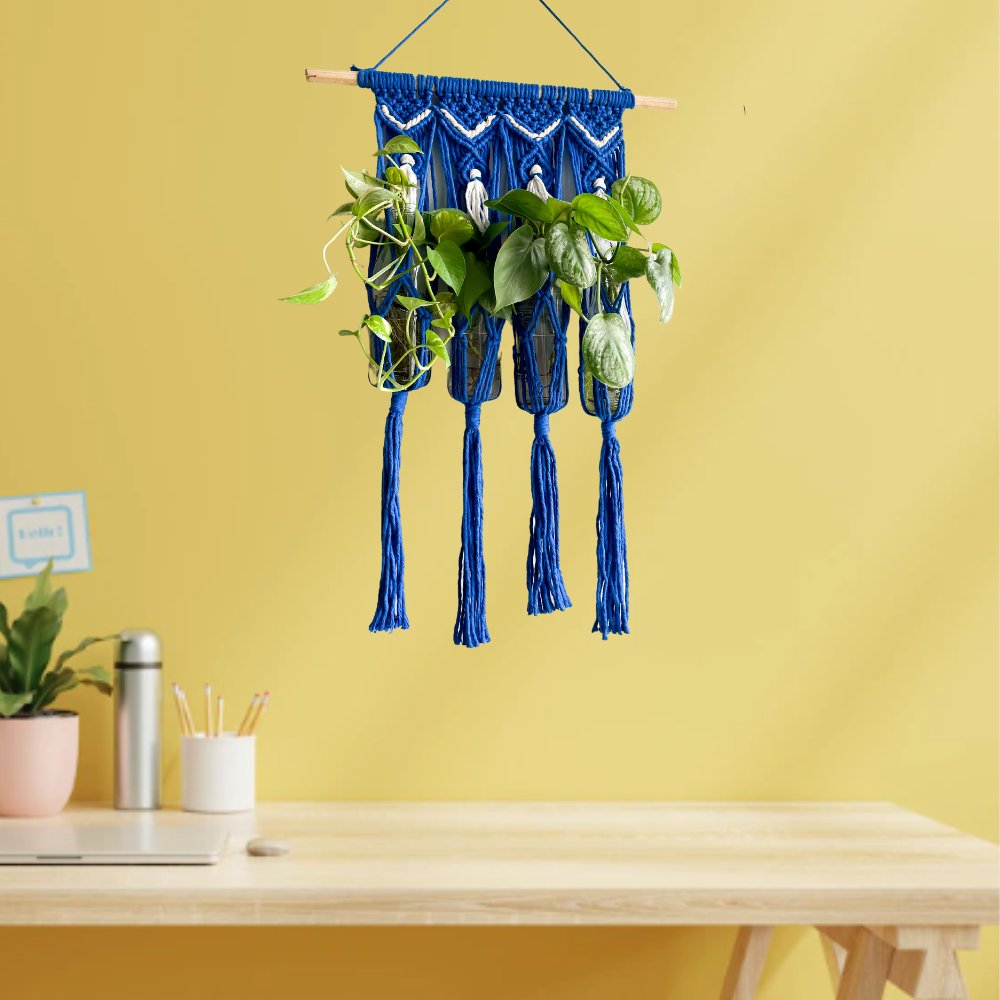 Story of Knots Navy Blue Macrame Wall Hanging Planter - Kreate- Wall Decor