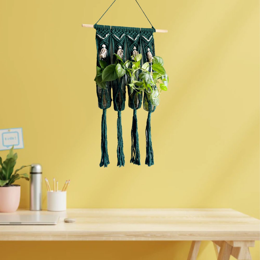 Story of Knots Olive Grey Macrame Wall Hanging Planter - Kreate- Planters & Pots