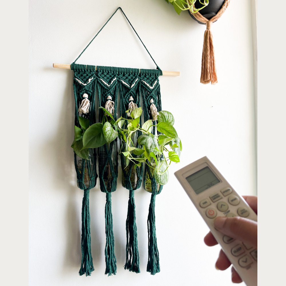 Story of Knots Olive Grey Macrame Wall Hanging Planter - Kreate- Planters & Pots