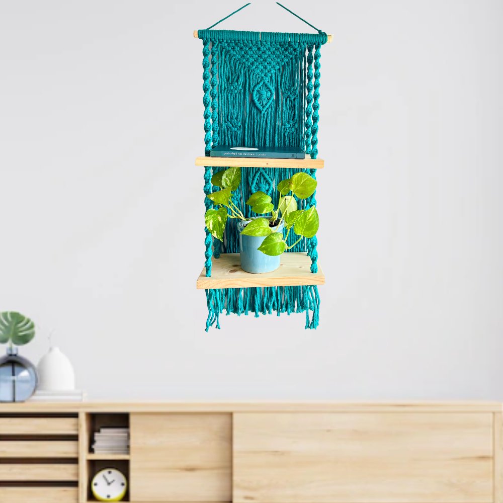 Story of Knots Teal Macrame Wall Hanging Planter - Kreate- Wall Decor
