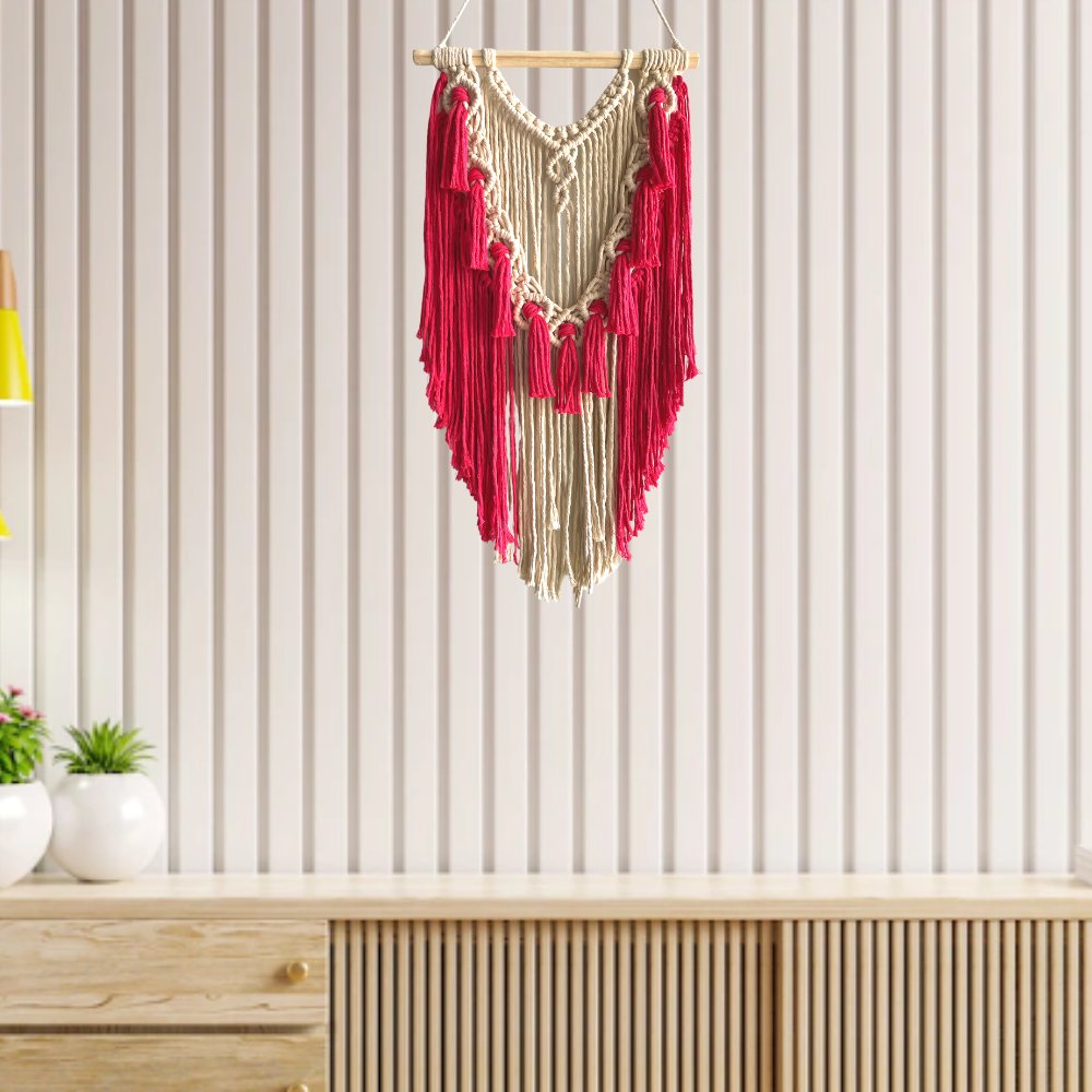 Story of Knots White and Dusty Pink Macrame Wall Hanging - Kreate- Wall Decor