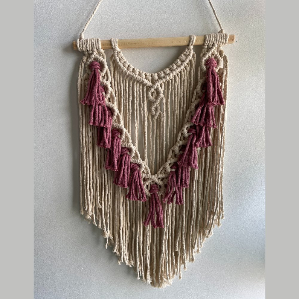 Story of Knots White and Pink Macrame Wall Hanging - Kreate- Wall Decor