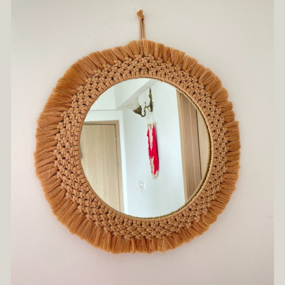 Story of Knots White Macrame Mirror - Kreate- Wall Decor