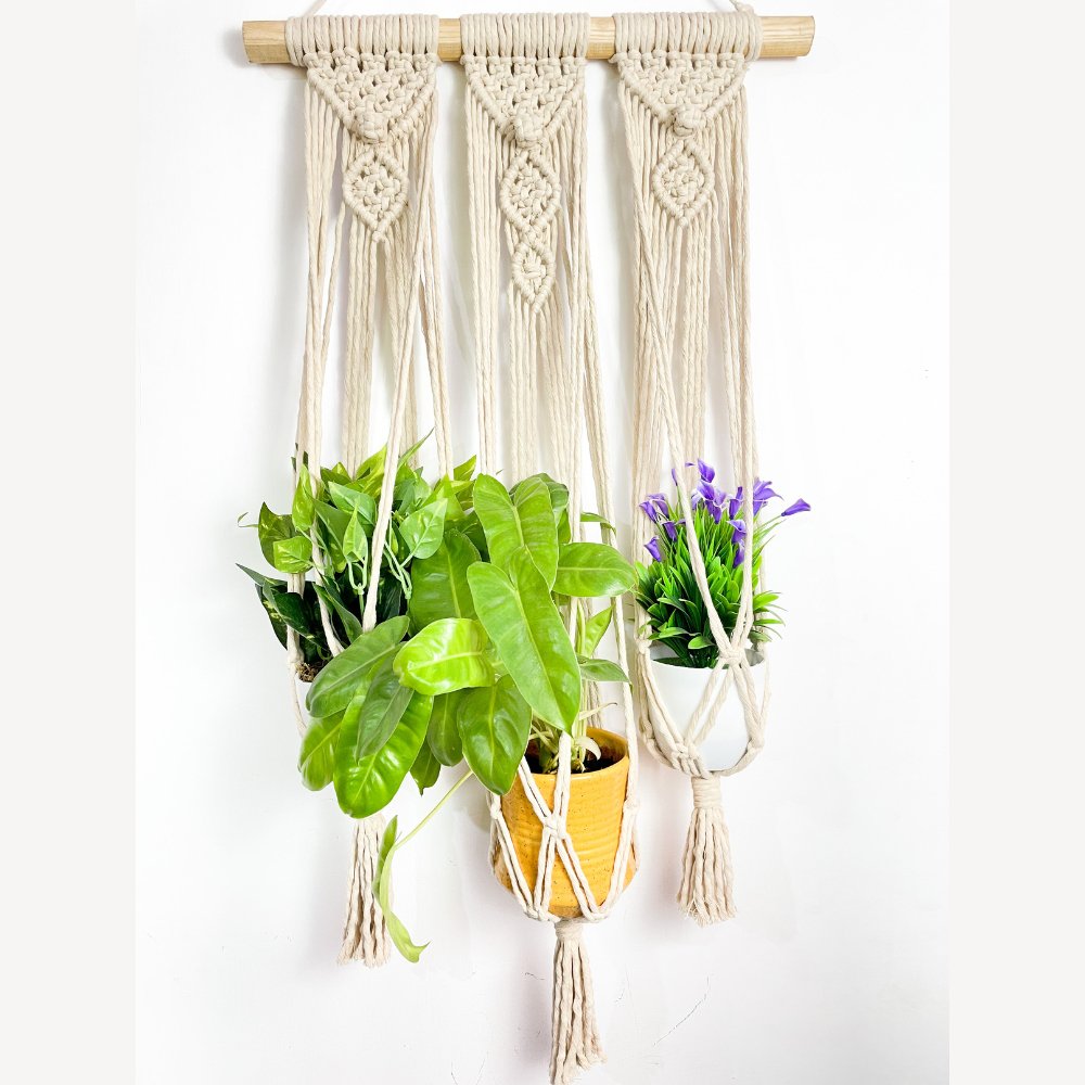 Story of Knots White Macrame Wall Hanging Planter - Kreate- Planters & Pots