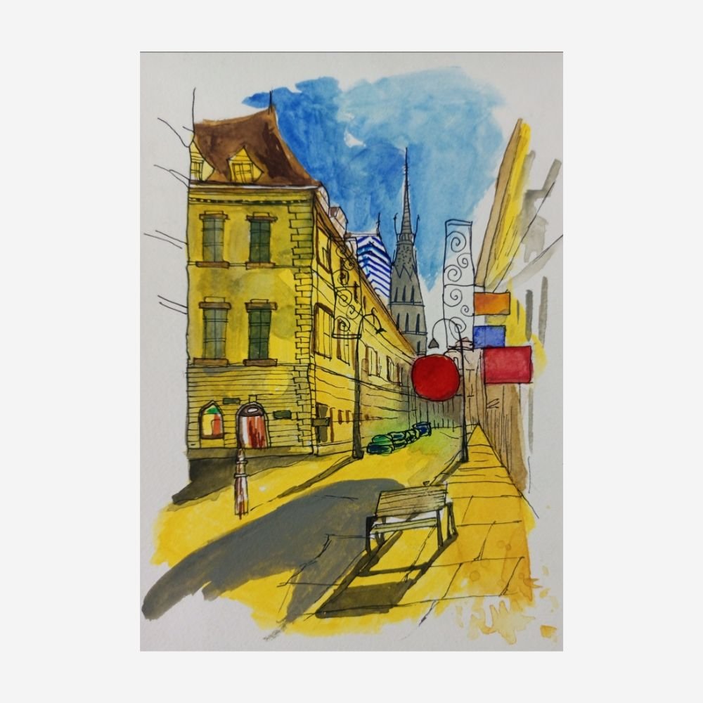 Street View Water Colour Painting - Kreate- Paintings