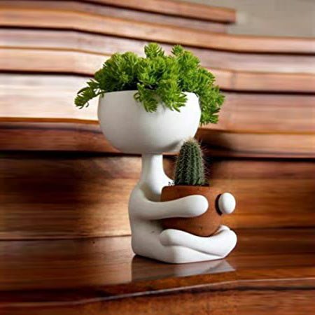 Stylish Seated Planters with Small Pots (Set of 2) - Kreate- Planters & Pots