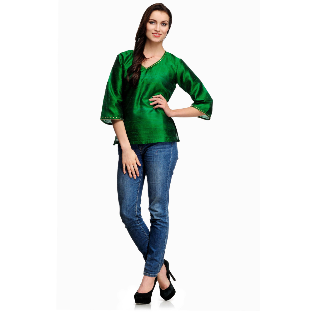Green Raw Silk Kurti