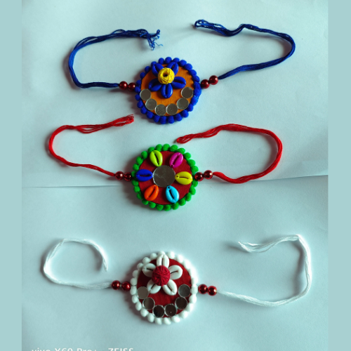 Handmade Multicolour Rakhi Combo Set (Set of 3)