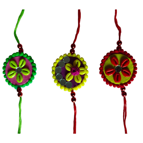 Handcrafted Beautiful Fabric Rakhi For Brother And Bhabi (Set of 3)
